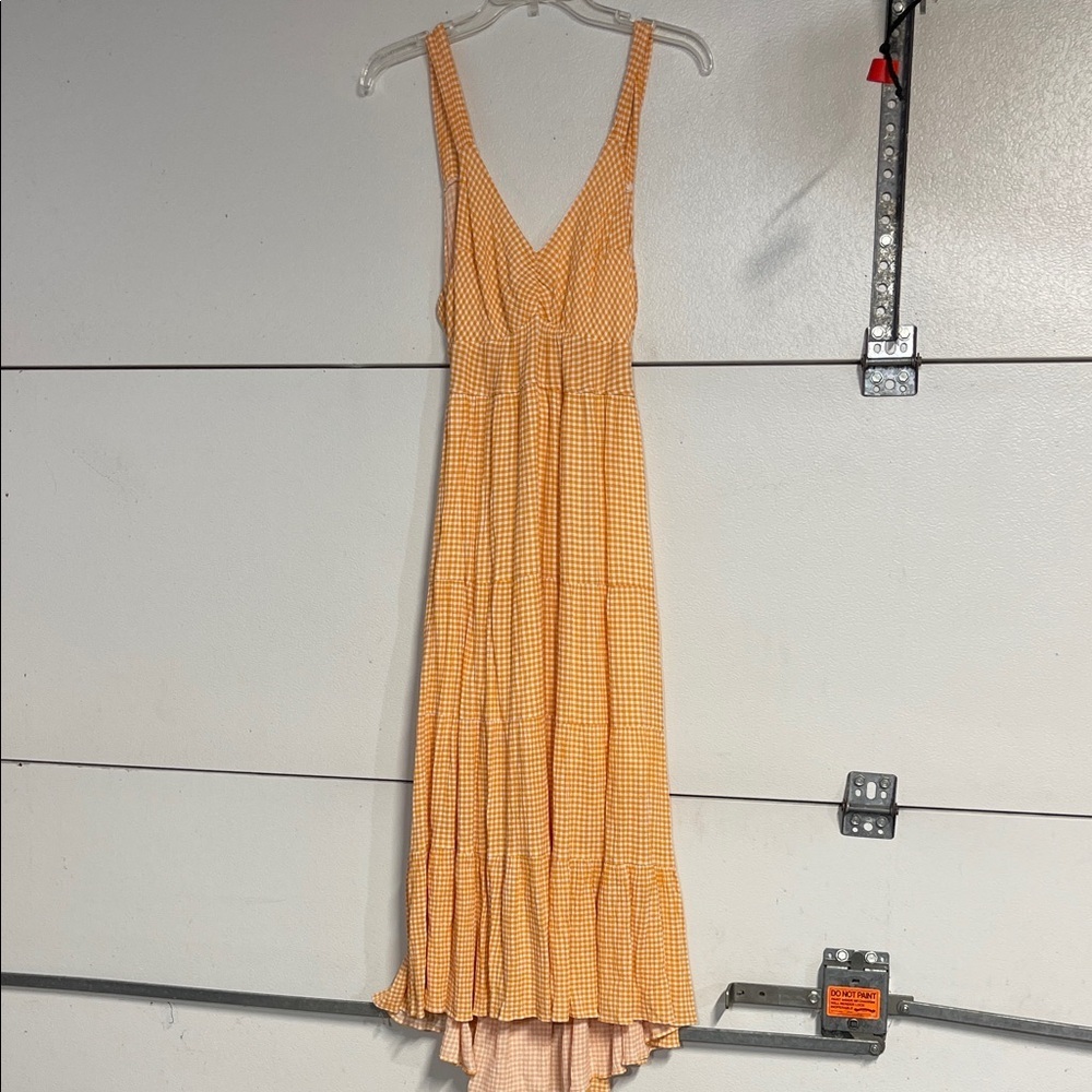VICI WOMENS ORANGE GINGHAM MAXI DRESS OPEN BACK MEDIUM